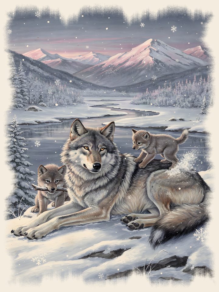 Gray Wolf Family vintage wildlife t-shirt design
