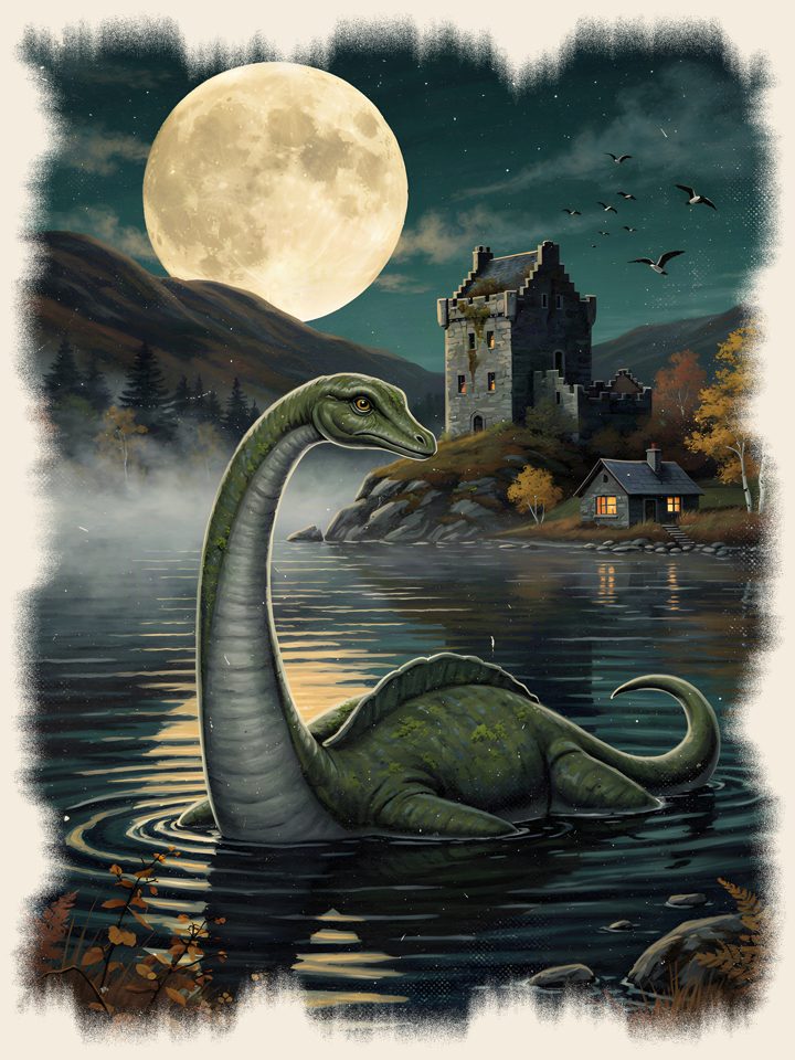 Loch Ness Monster vintage wildlife t-shirt design